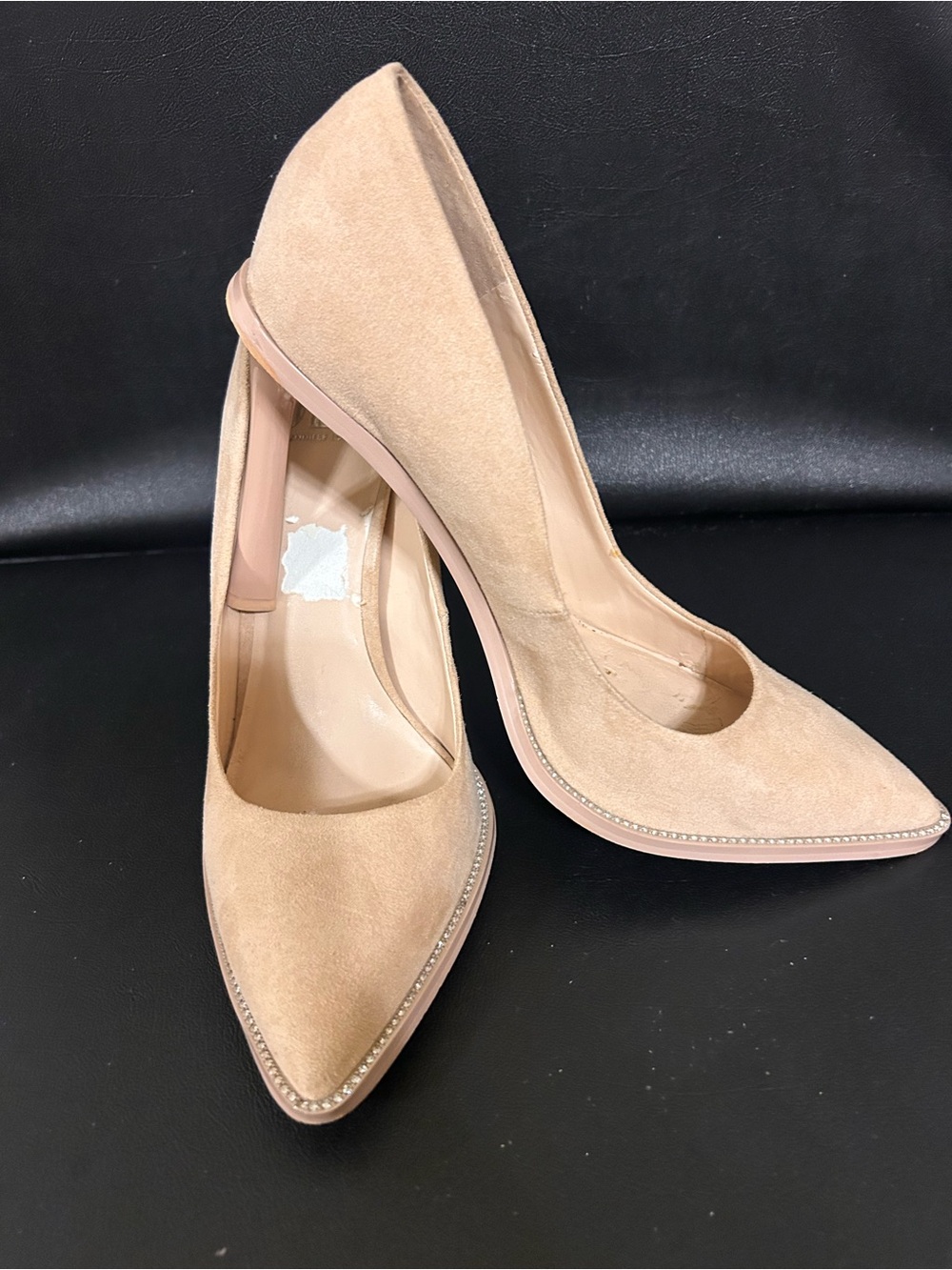 JLO Jennifer Lopez Varla Rhinestone-Trim Pointed-Toe Pumps — Nude — Size 8.5